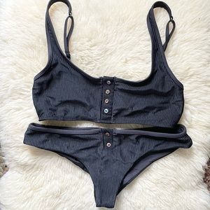 Frankie’s Bikinis bikini set - black ribbed - small top, medium bottoms